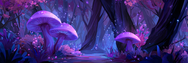 BOSQUE DE FANTASÍA NOCTURNO CON HONGOS LUMINISCENTES
