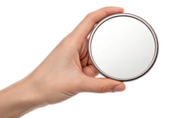 Oval Handheld Mirror with Silver Trim on Transparent Background