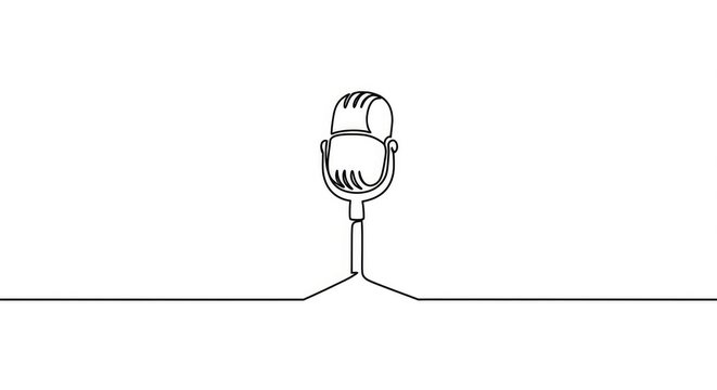 Vintage microphone drawing captures the essence of broadcasting, podcasting, and classic audio performance with a minimalist aesthetic