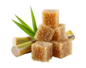 Brown sugar with the texture of sugar cane isolated on a transparent background