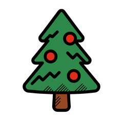 Christmas tree with red ornaments and simple design on white background  