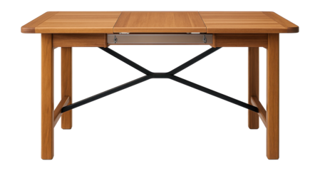 Teak wood extendable table with hidden leaf for family picnics