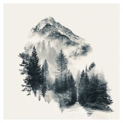 Obraz premium Misty mountain and forest layered