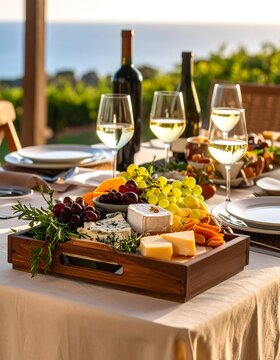 Outdoor wine and cheese platter