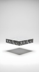 Levitation-style granite podium hovering above surface with soft ground shadow, minimalistic product display, realistic 3D lighting, isolated on pure white background.
