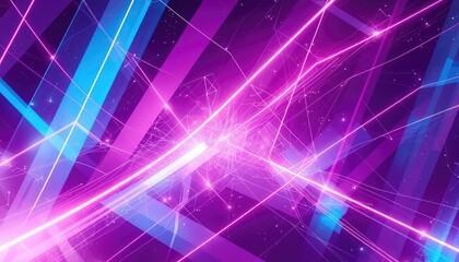 Abstract futuristic glowing lines and connections over blurred geometric shapes on a dark background