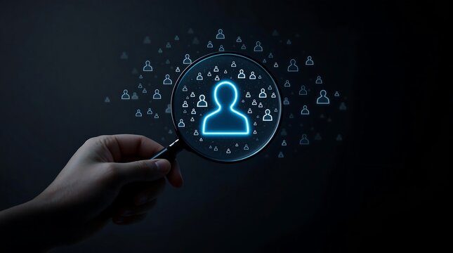 Talent acquisition strategy for hr recruitment using a magnifying glass concept art