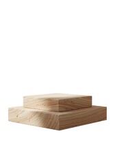 Two-level stone podium in warm beige sandstone, lightly textured surface, realistic light falloff, and minimal aesthetic, isolated on pure white background.
