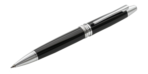 black office ballpoint pen isolated on white or transparent png