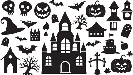 Halloween Silhouette Vector Set with Spooky Elements for Holiday Designs