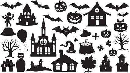 Halloween Silhouette Collection Spooky Castles Bats Pumpkins and More for Festive Designs