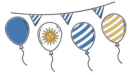Cluster of three Uruguay Independence Day balloons in blue, white, and gold vector illustration.