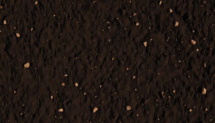 Freshly tilled dark earth with scattered small rocks and pebbles creating a rich organic texture for agricultural use