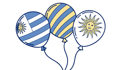 Floating Uruguay flag balloon vector with long ribbon for Independence Day celebrations.
