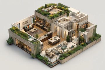 Penthouse 2D Floor Plan with Rooftop Garden