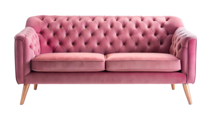 Pink Velvet Button Tufted Loveseat Sofa on Transparent Background