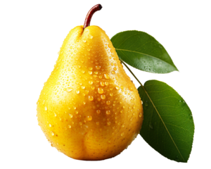 Fresh Yellow Pear with Water Droplets on a Transparent Background