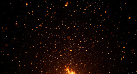 Fiery Orange Particles Rising Against Dark Black Background with Flames fire sparks