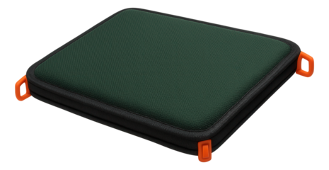 Polyester-covered thermal seating mat with reinforced edges for hunting blinds