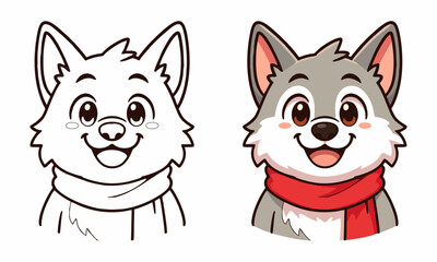 Obraz premium Cute wolf coloring page for kids