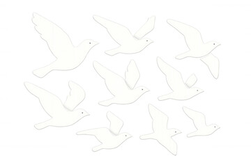 Fototapeta premium White doves flying freely, symbolizing peace, tranquility, serenity against clean background