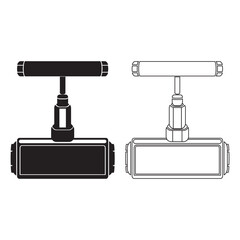 Needle valve vector icon in solid and outline styles, ideal for plumbing, engineering, industrial, water flow control, mechanical, and infrastructure system design applications.