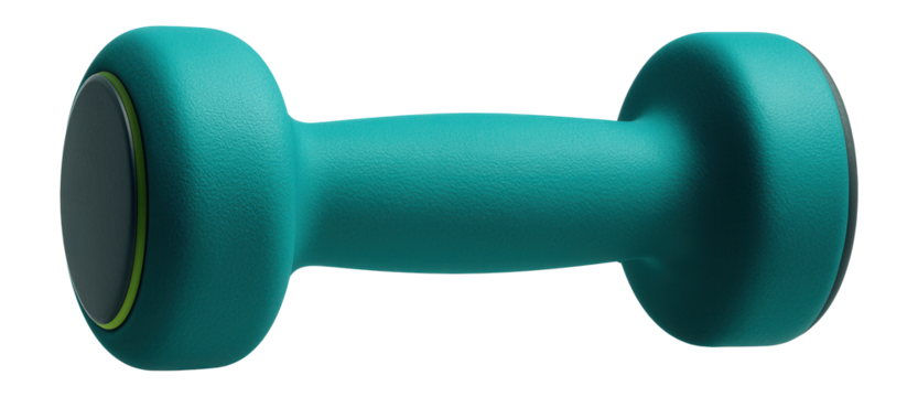 Textured neoprene dumbbell with a vibrant turquoise finish for aerobic exercises