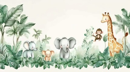 Cute jungle animals in a watercolor style