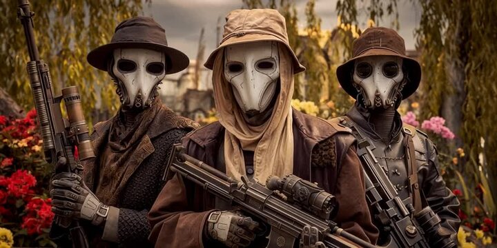 Group of post-apocalyptic scavengers looking for clankers