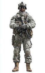 Portrait of a Soldier in Camouflage Uniform Holding a Rifle