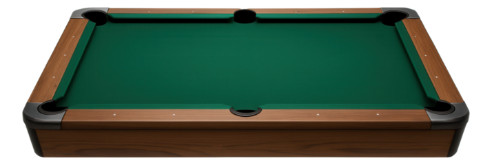 Felt-lined rectangular pool table surface with pockets for billiards