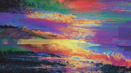 Abstract digital glitch art, vibrant colors, distorted lines
