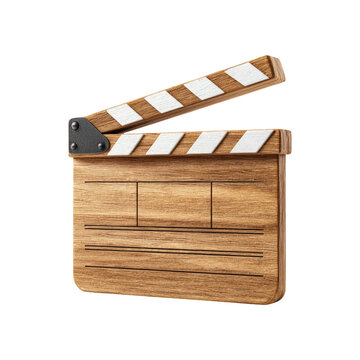 Isolated Wooden Movie Clapboard on Transparent Background