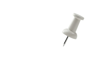 A single, modern, minimalist pushpin with a neutral head and silver pin, angled on a pristine transparent studio background with negative space. Concept of precision and key idea for corporate