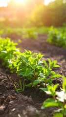 Obraz premium Freshly planted mint in rows