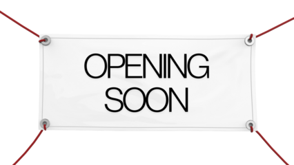 Transparent overlay banner with “Opening Soon” lettering, designed for branding, promotions, and pre-launch teasers.