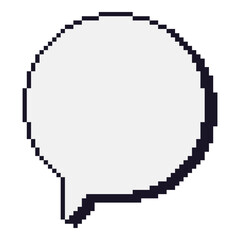 Pixel art circle speech bubble. 8 bit text box. Round chat frame. Dialog balloon icon in retro 90s. Digital message border. Vector illustration isolated on white background.