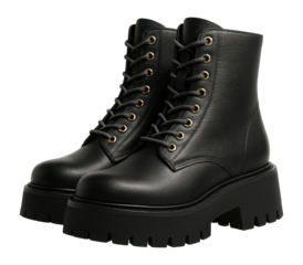 Platform boots with thick tread sole and metallic eyelet details