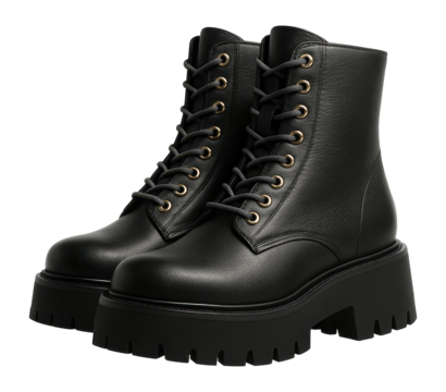 Platform boots with thick tread sole and metallic eyelet details