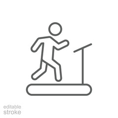 Man on treadmill icon. Simple outline style. Running, machine, fitness, people, gym, sport, training, exercise, person, health concept. Thin line symbol. Vector isolated design editable stroke