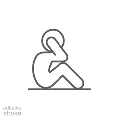 Man doing sit up, crunches icon. Simple outline style. Exercise, abs, abdomen, floor, human, figure, person, fitness, gym concept. Thin line symbol. Vector isolated design editable stroke