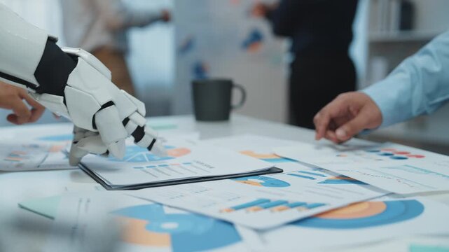 Business professionals using AI-driven solutions to enhance financial decision-making and refine corporate strategy planning. Noogenesis AI