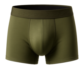 Men's bamboo fiber trunks in olive green with a supportive pouch