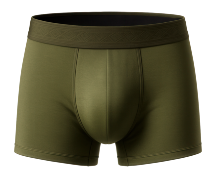 Men's bamboo fiber trunks in olive green with a supportive pouch
