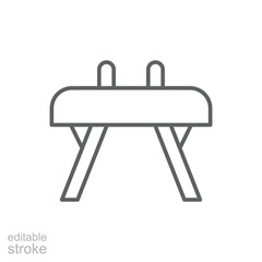 Gymnastics, vaulting horse icon. Simple outline style. Sports equipment, performing swinging movements with legs, gymnastic exercises concept. Thin line symbol. Vector isolated design editable stroke