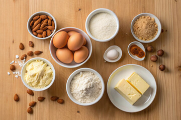 Almond flour eggs butter coconut sugar and spices almonds