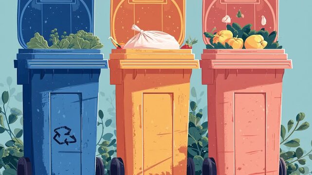 Colorful Recycling and Waste Bins Illustration &ndash; Eco-Friendly Waste Management and Sustainability Concept