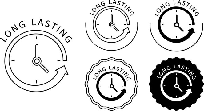 Long lasting clock icon set with arrow