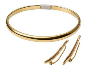 Sleek metal choker and matching ear climbers in a polished gold finish