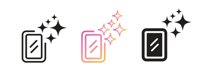 AI generate icon set ai, sparkling clean mirror icons showcase pristine surfaces, artificial intelligence star logo, futuristic digital icons